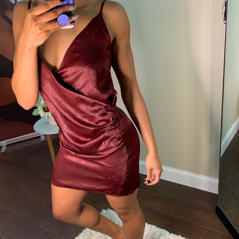 Silky wrap cami dress - Burgundy